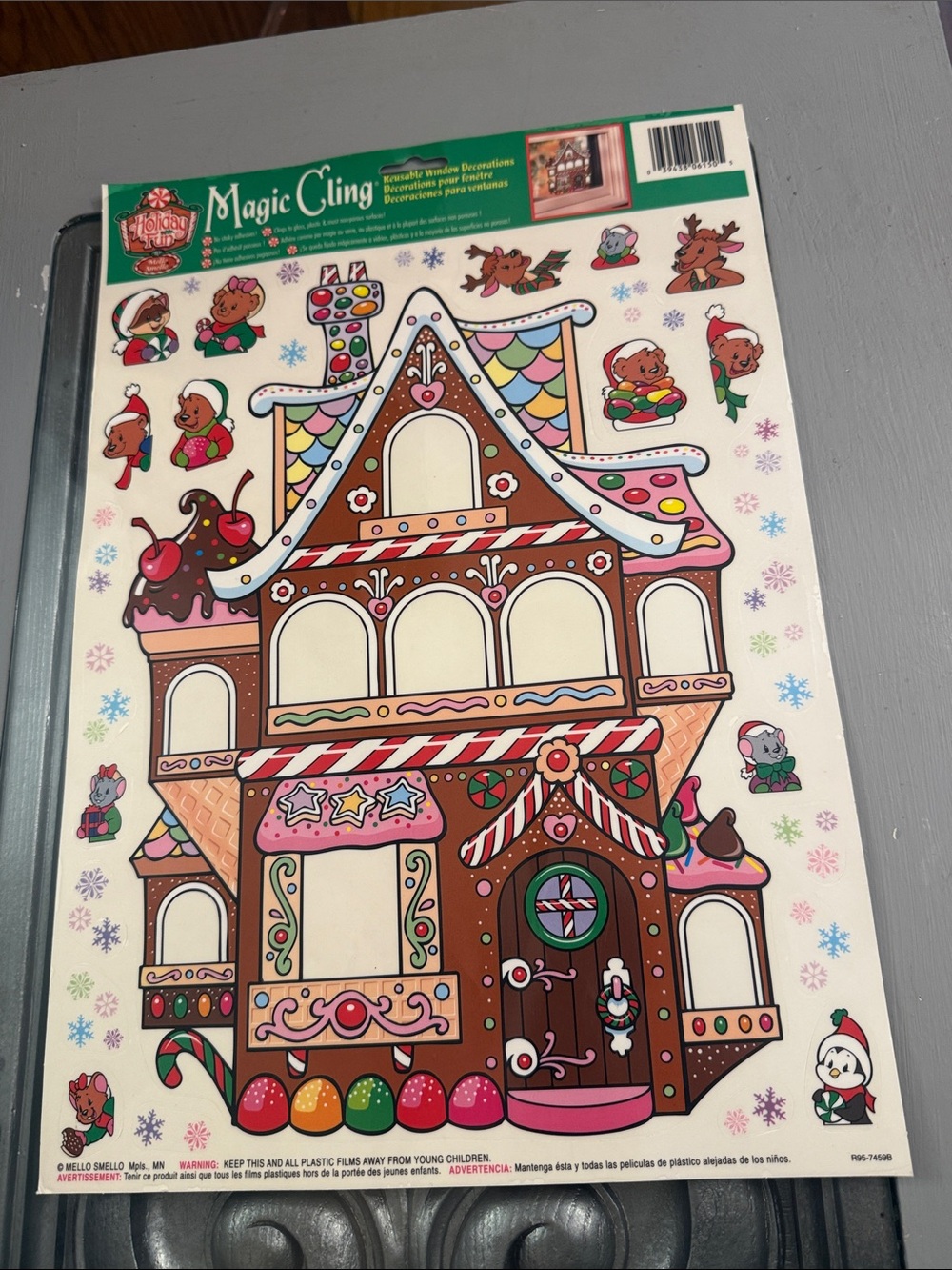 Vintage Christmas Mello Smello Holiday Gingerbread House Magic Cling Window